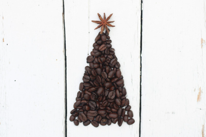 Coffee beans in the shape of a Christmas tree